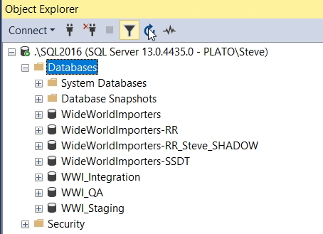 In Object Explorer, in the Databases folder, WWI_QA and WWI_Staging display.